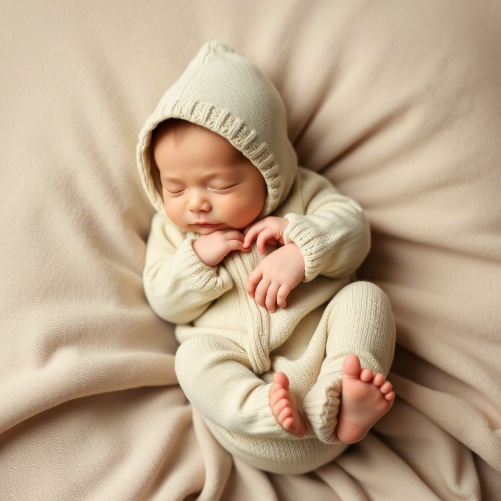 Tiny newborn in Lezonkids comfortable onesie for a serene newborn photo session