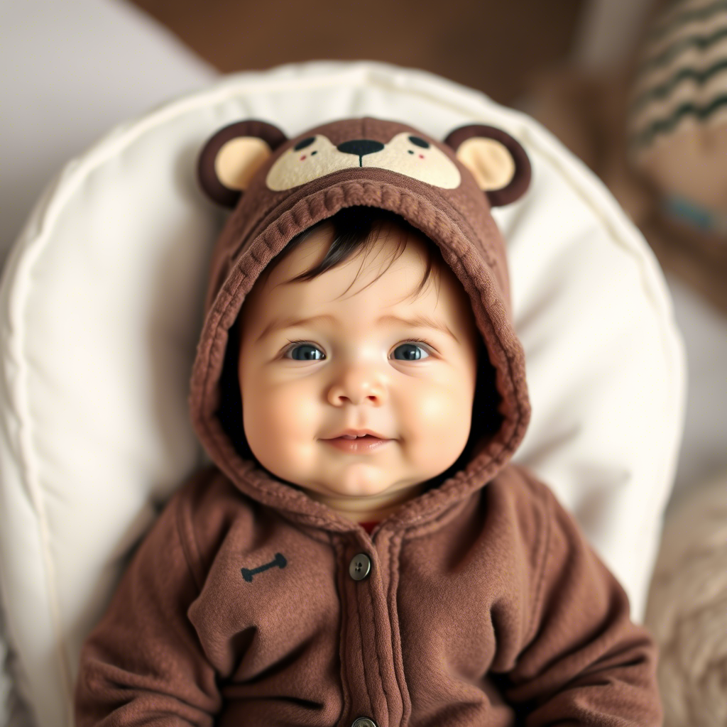 Tiny tot in onesie with cute animal design