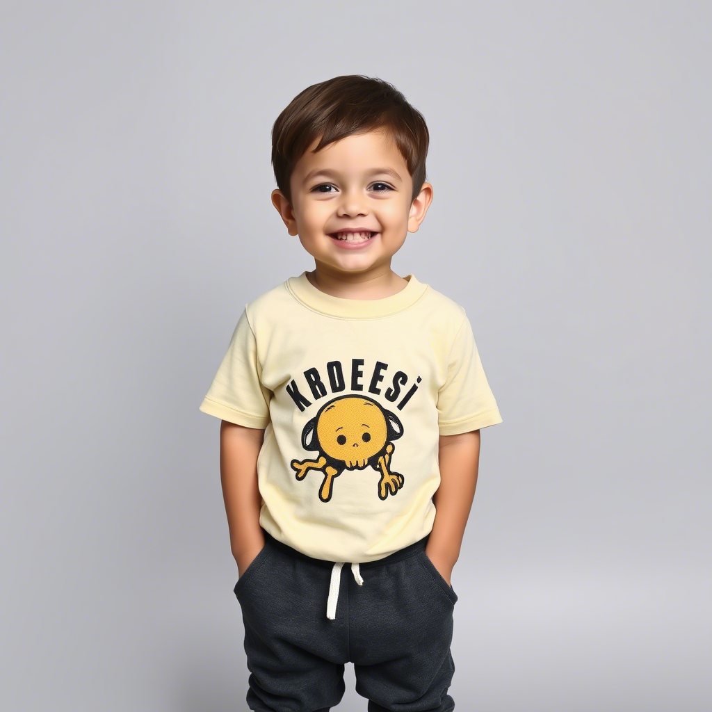 Toddler boy dressed in casual graphic tee and comfy joggers smiling