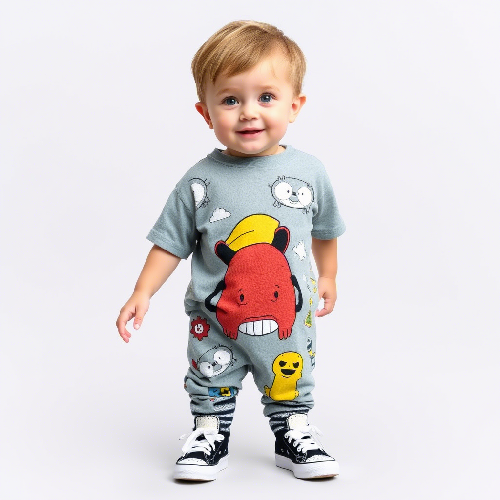 Toddler boy in oversized graphic tee with playful designs