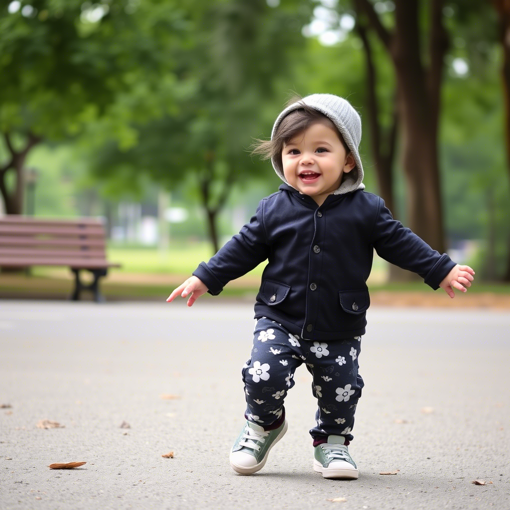 Toddler boy wearing wholesale outfit having fun in the park