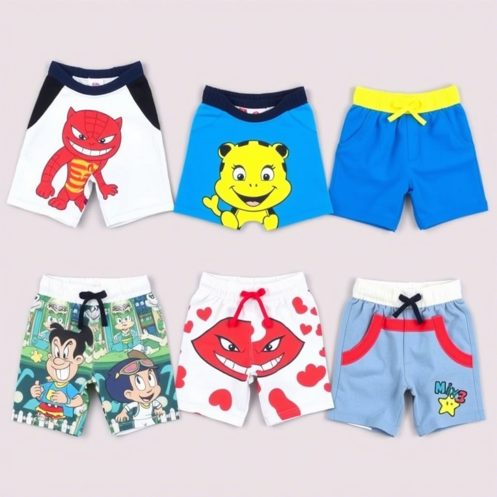 Toddler boys’ shorts collection with different cartoon characters