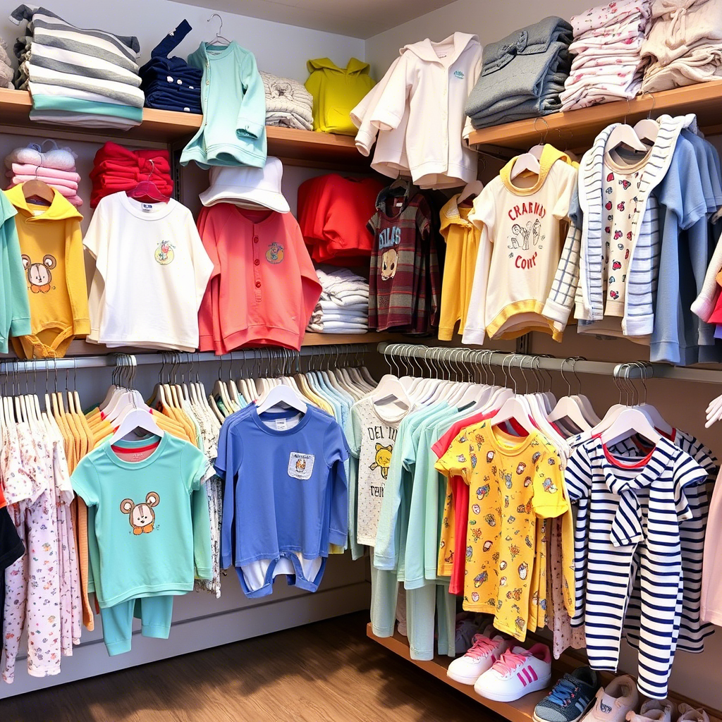 Toddler clothing store with various apparel on display