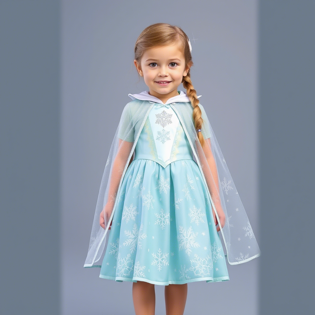Toddler Elsa Frozen dress with snowflake patterns and cape