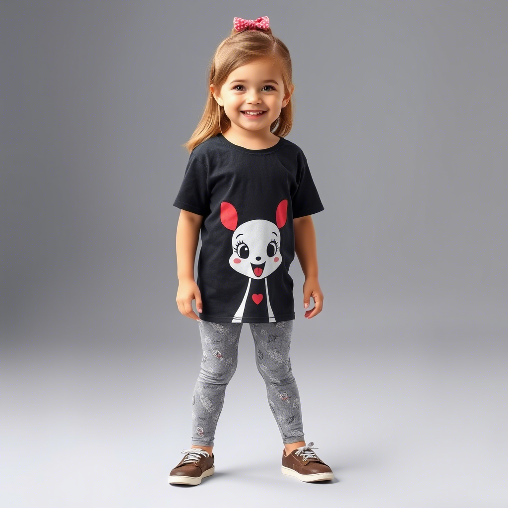 Toddler girl dressed in cartoon character t-shirt and leggings
