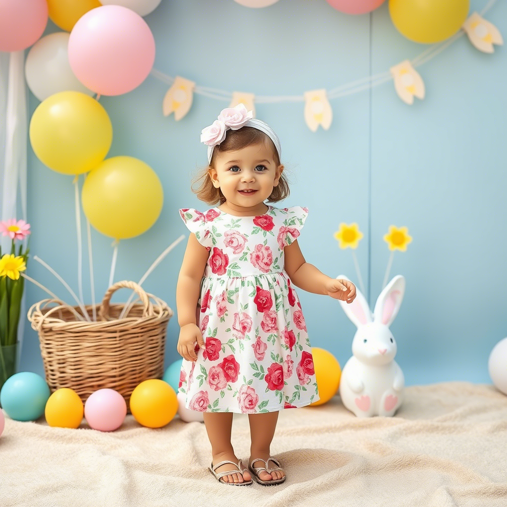Toddler girl in a floral dress for Easter celebration