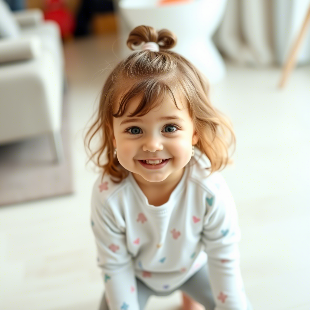Toddler girl in comfy leggings and matching top, smiling at camera