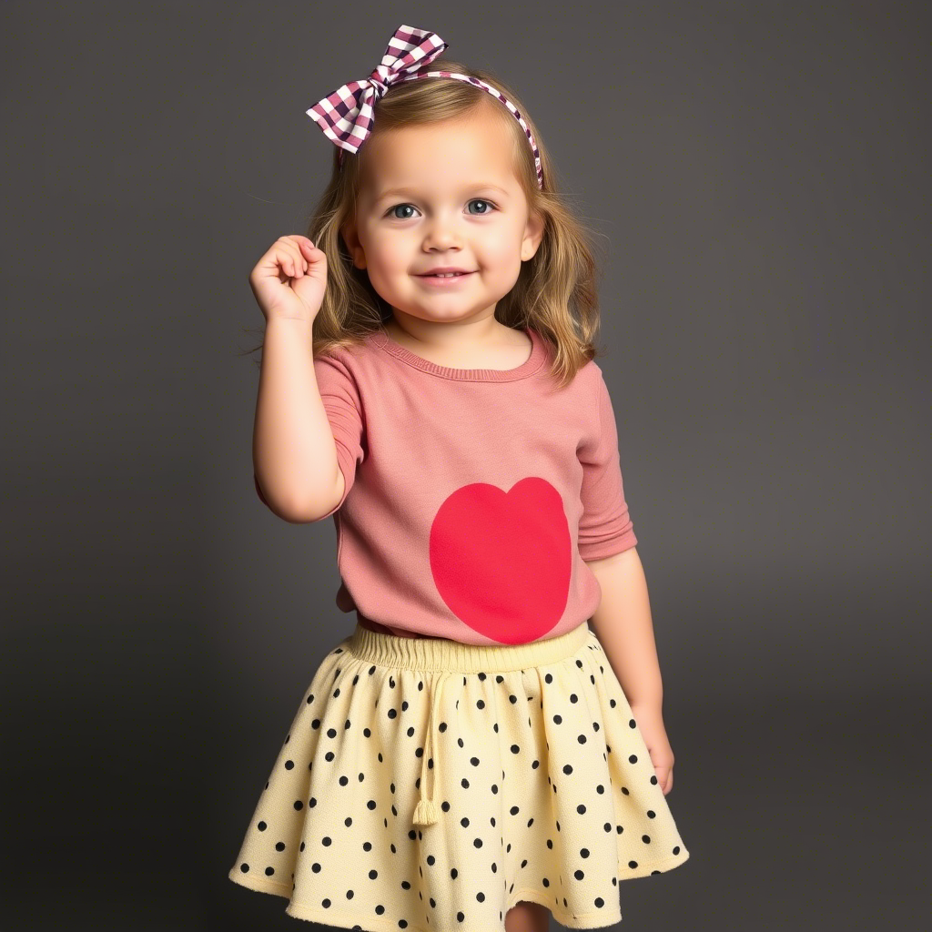 Toddler girl modeling stylish kids clothing in studio