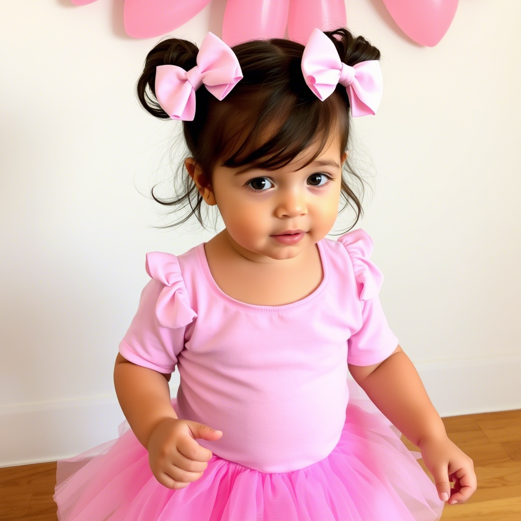 Toddler girl with bow hair clips and tutu skirt