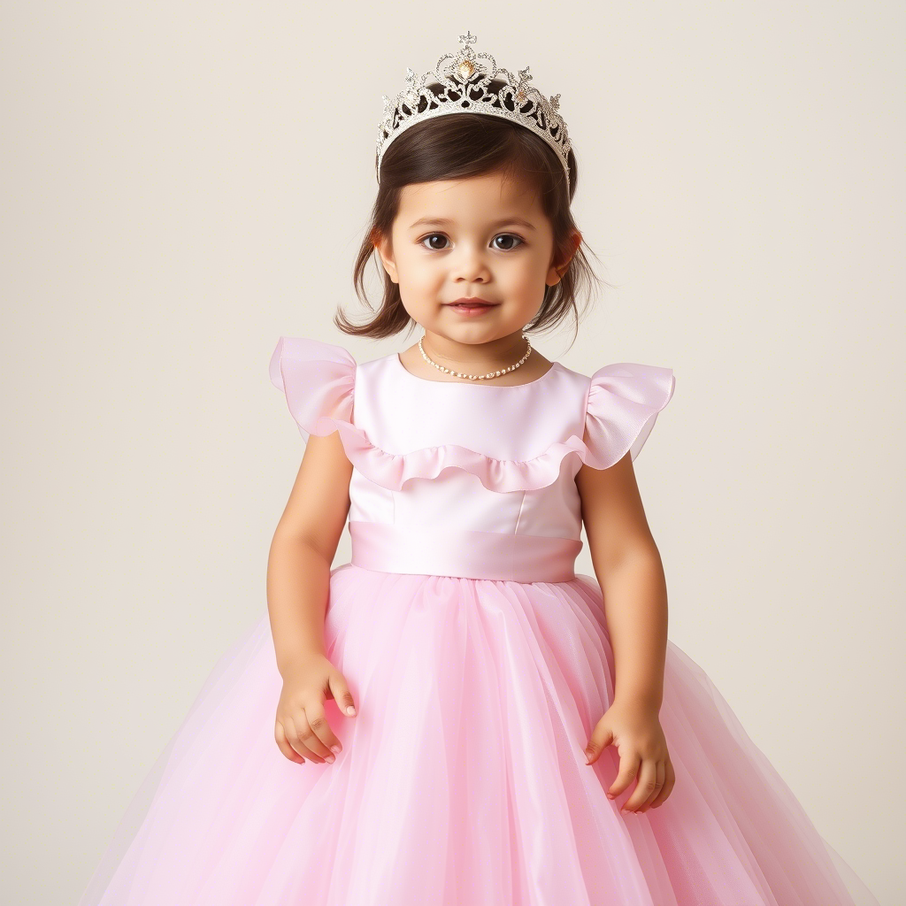 Toddler in a pastel pink princess dress with a tiara