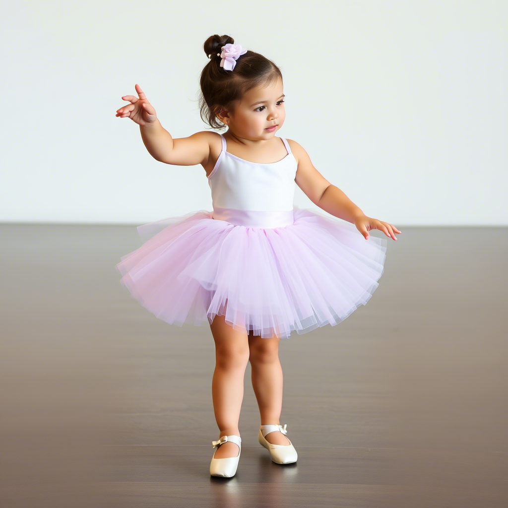 Toddler in a tutu dress and ballet shoes for a dance performance