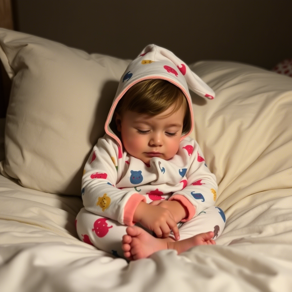 Toddler snuggled up in adorable sleepwear at night