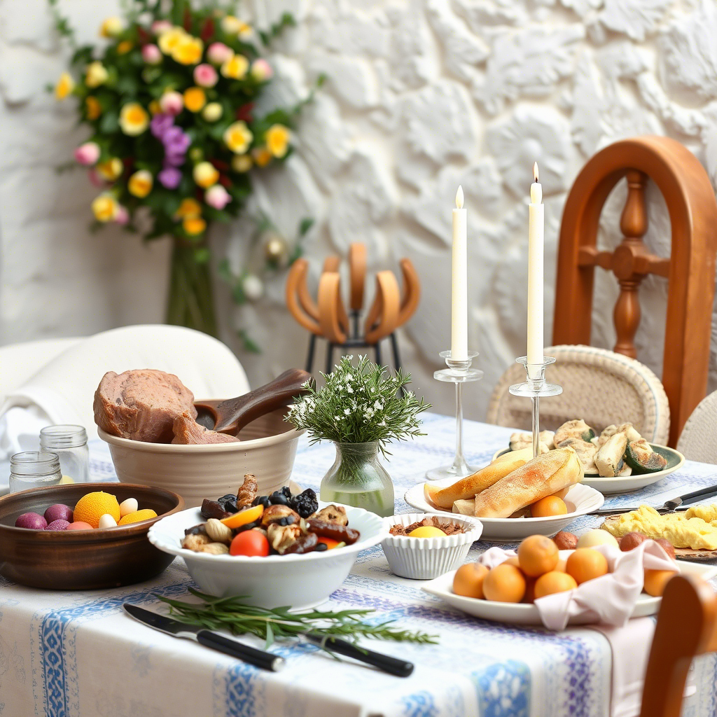 Traditional Greek Easter celebration with lamb cooking