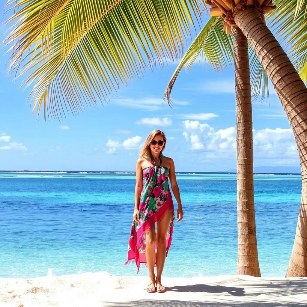 Tropical getaway with colorful sarongs and sandals