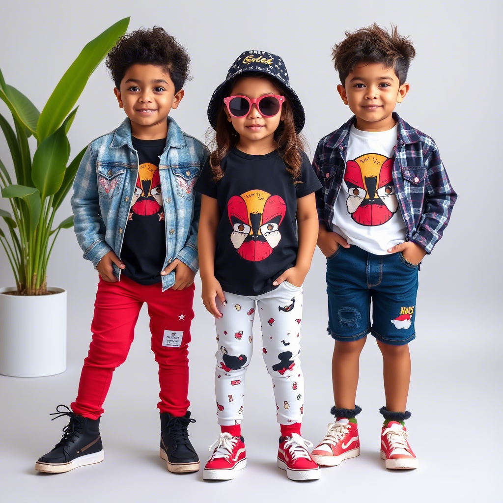 US kids fashion brand photoshoot with custom apparel designs