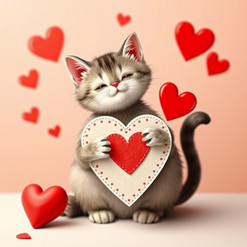 Valentine’s Day card with a cat holding a heart