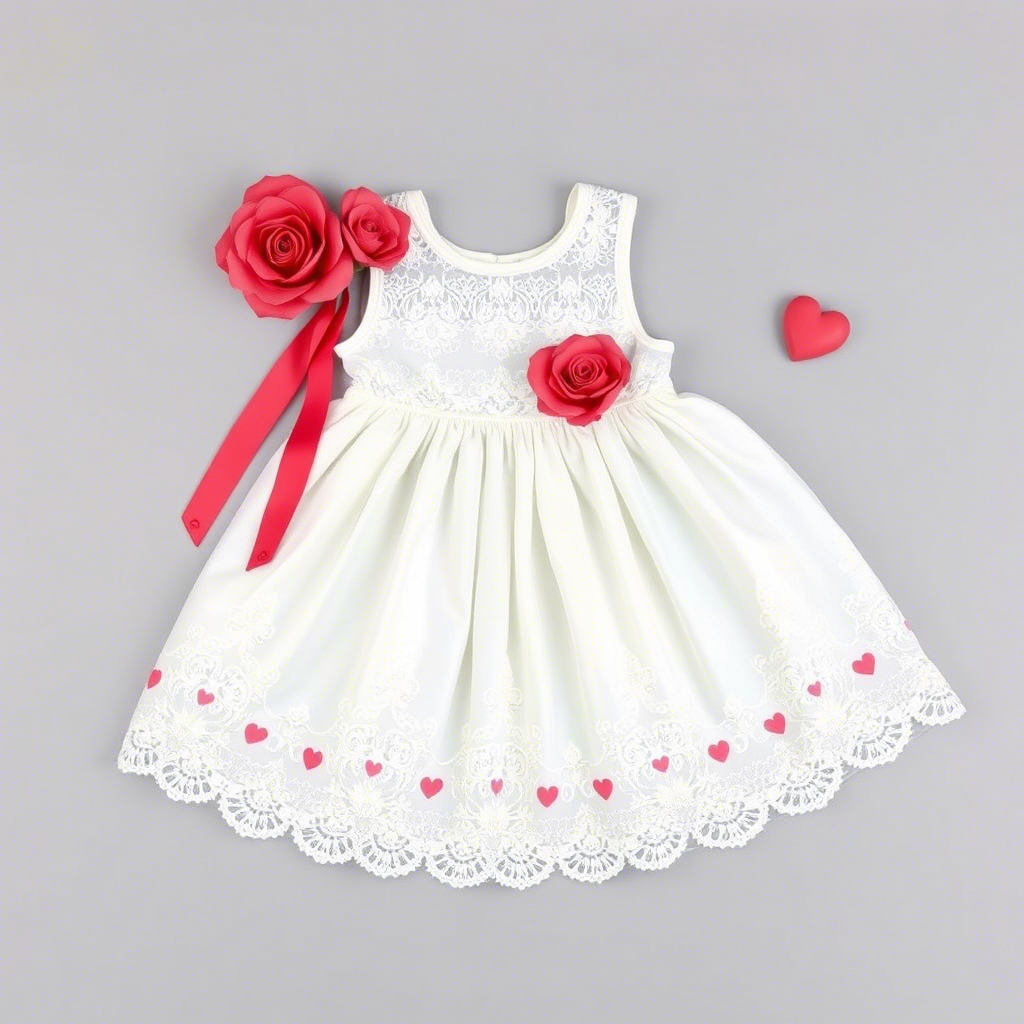 Valentine’s Day themed toddler dress with lace and flower details