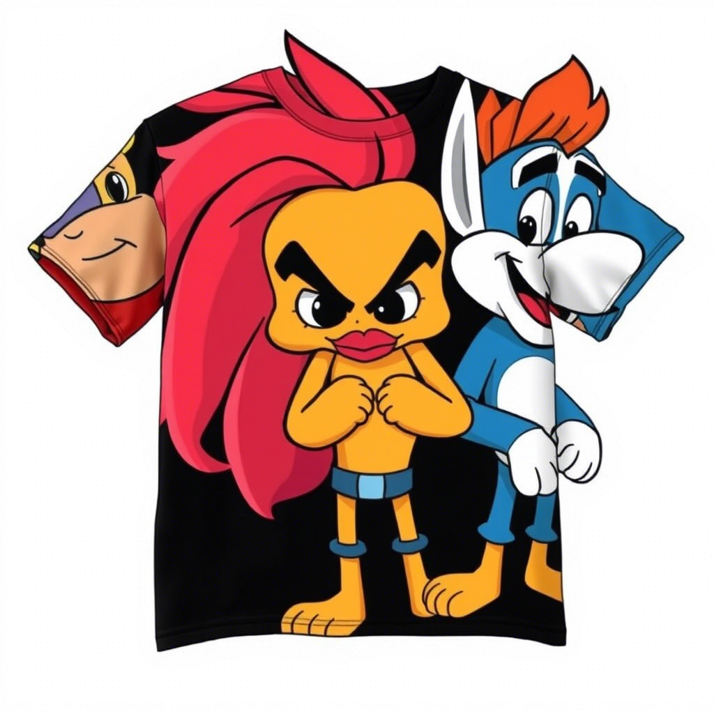 Vibrant cartoon characters on custom kids’ t-shirts