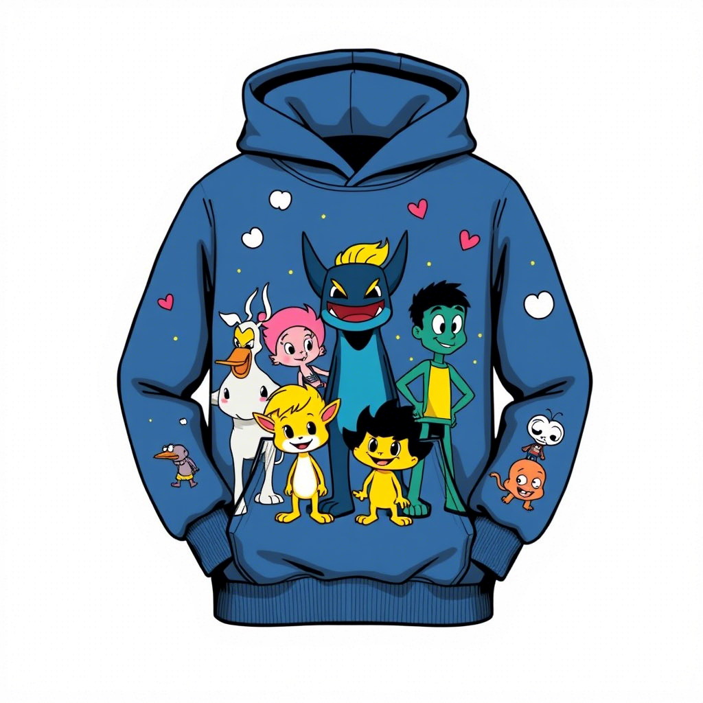 Vibrant cartoon characters on kids’ hoodies and sweatshirts for wholesale