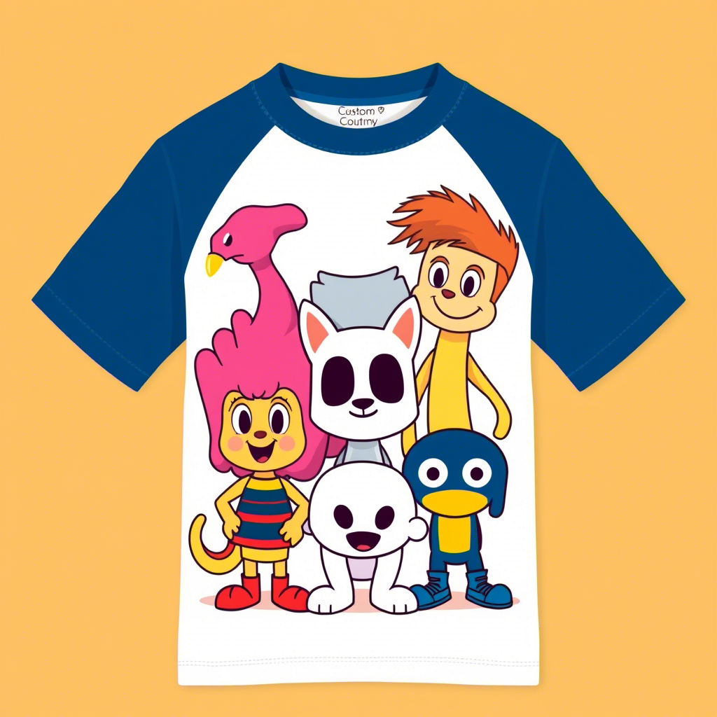 Vibrant cartoon characters on kids' t-shirts made by custom clothing manufacturers