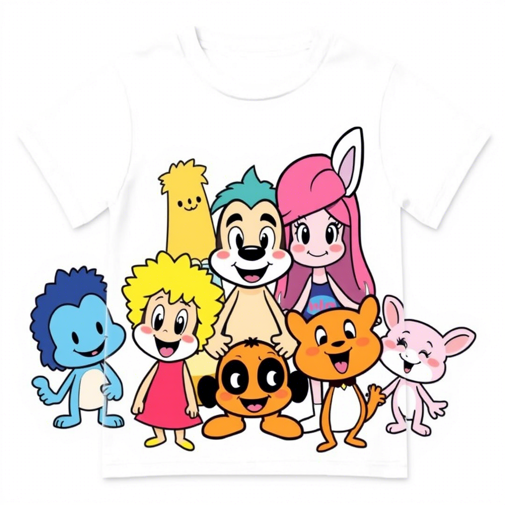Vibrant cartoon characters on pastel kids’ tees for wholesale