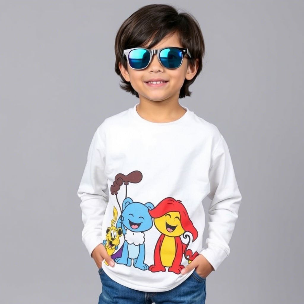 Vibrant cartoon characters printed on kids’ casual wear