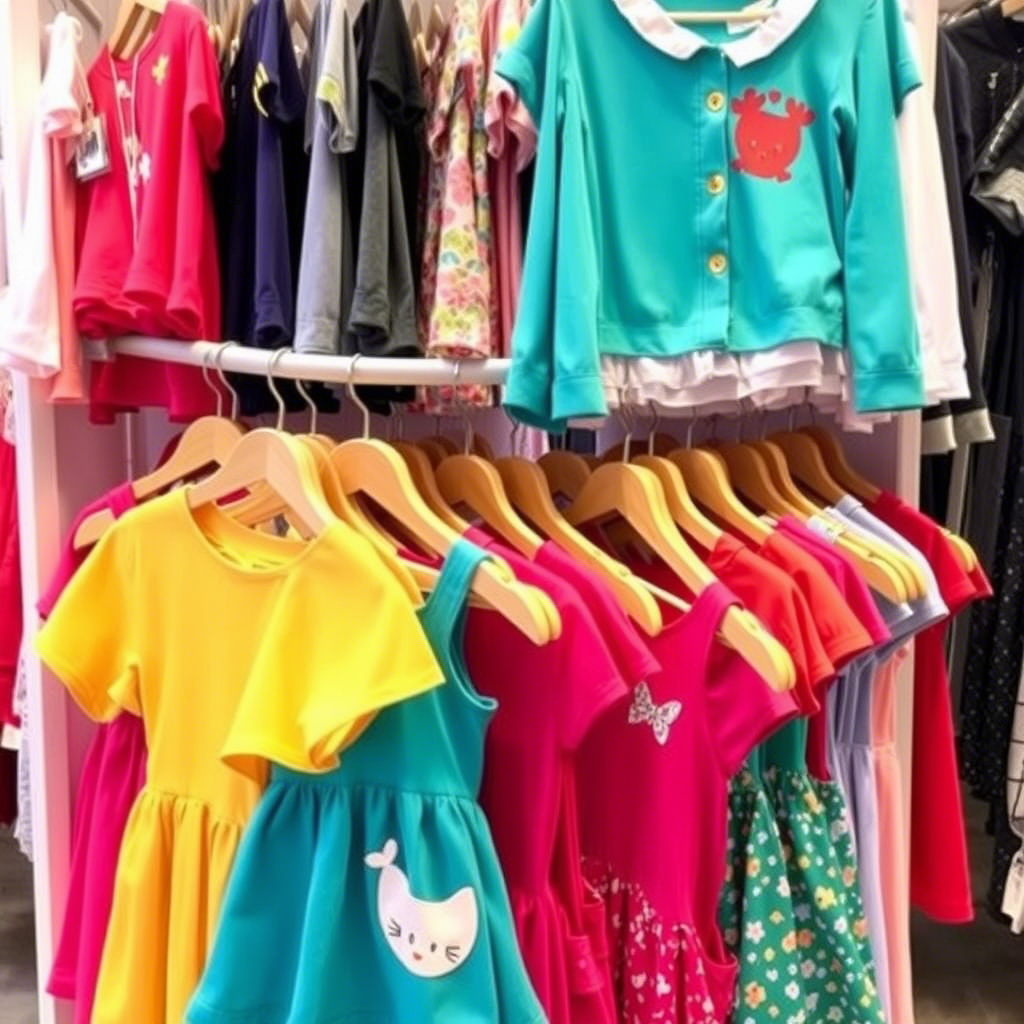 Vibrant children’s clothing displayed on a boutique store rack