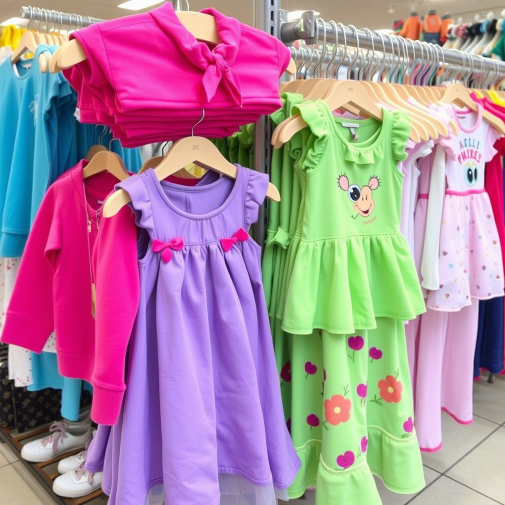 Vibrant children’s clothing displayed on store racks