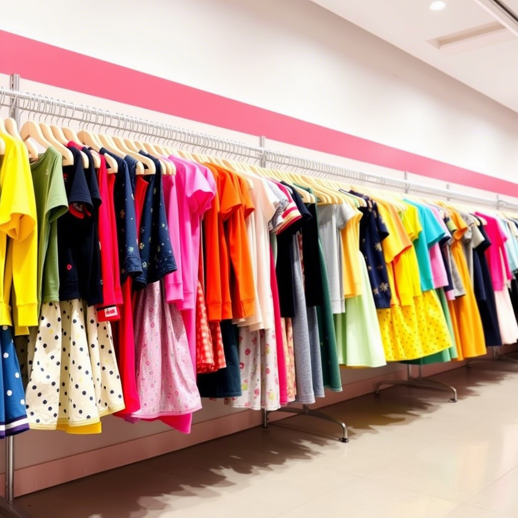 Vibrant children’s clothing on a wholesale rack