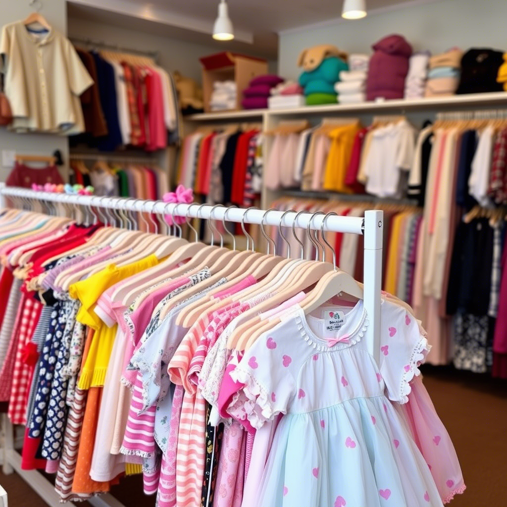 Vibrant children's clothing racks in a boutique store