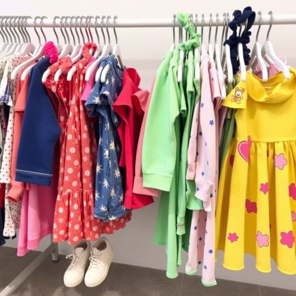Vibrant children’s clothing racks with diverse outfits