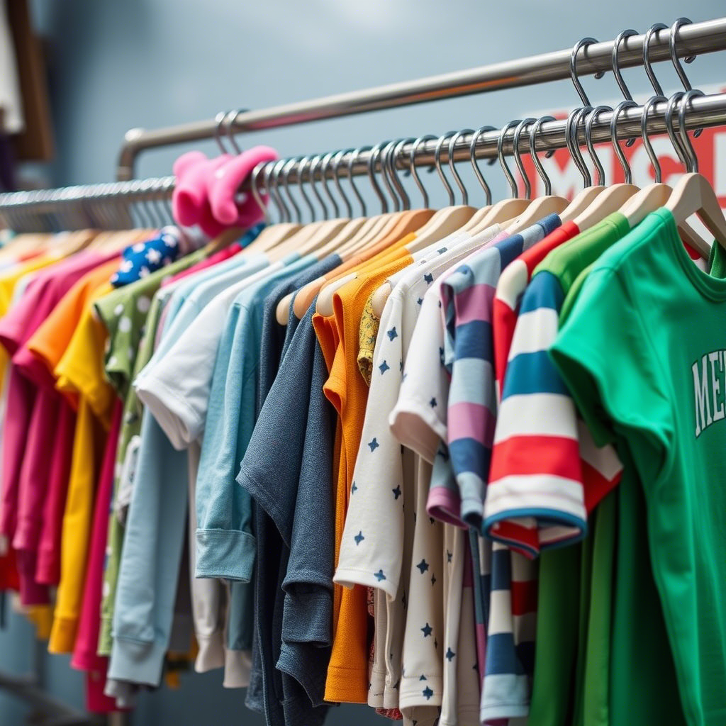 Vibrant clothing rack filled with kids' apparel for wholesale online stores