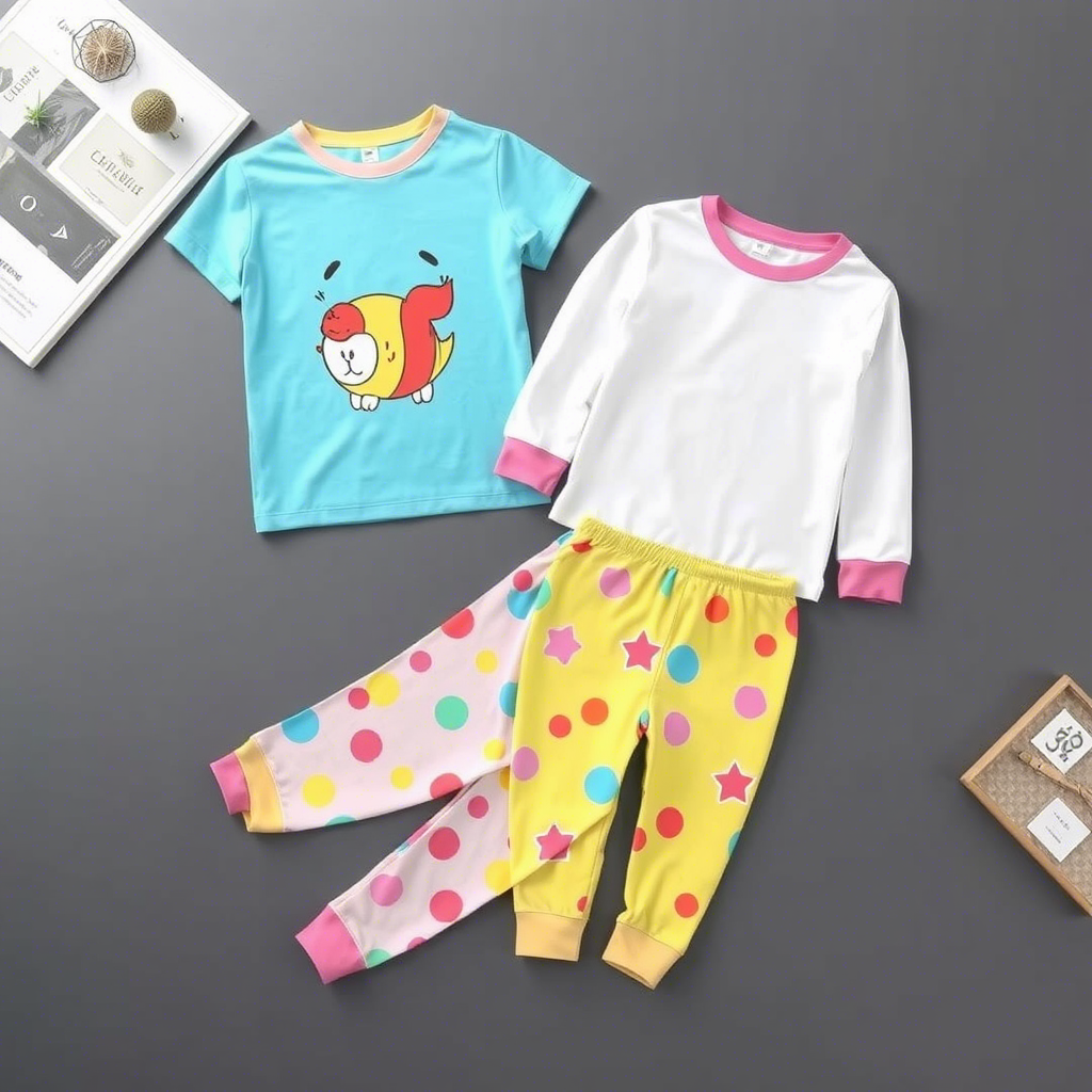 Vibrant colorful kids pajamas set for bulk purchase