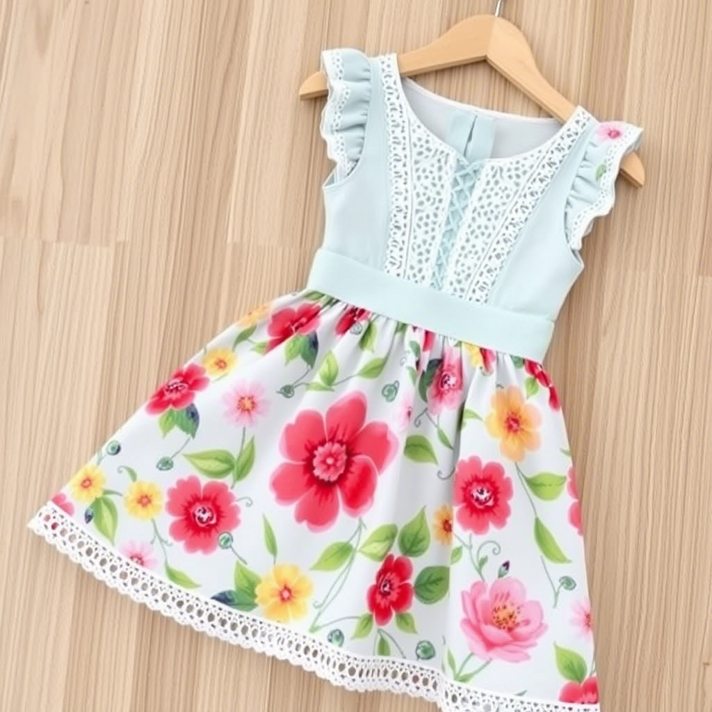 Vibrant floral dresses for little girls with ruffles and lace details