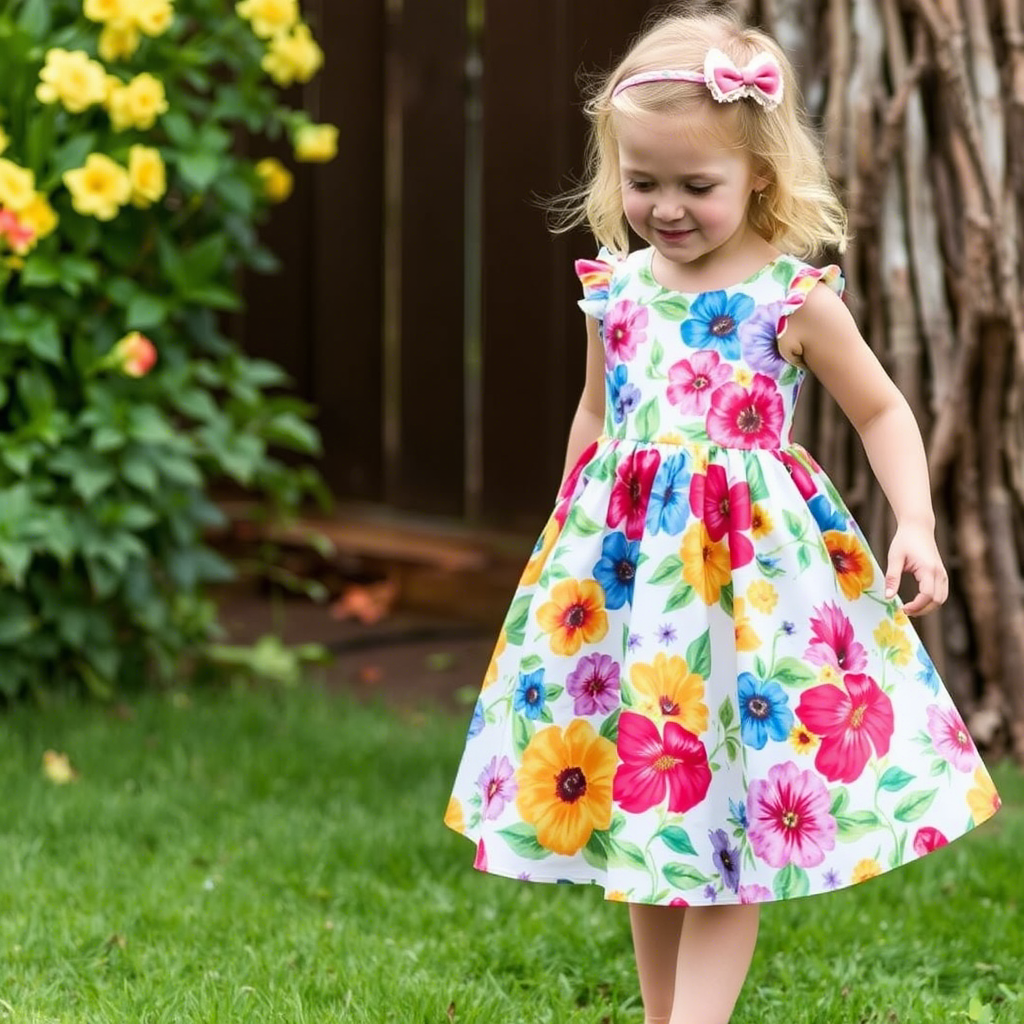 Vibrant floral print summer dresses for little girls