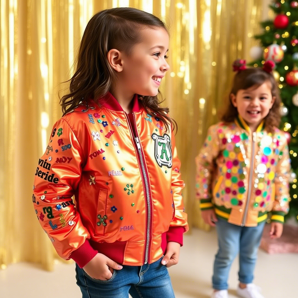 Vibrant kids bomber jackets with colorful sequins for a festive celebration