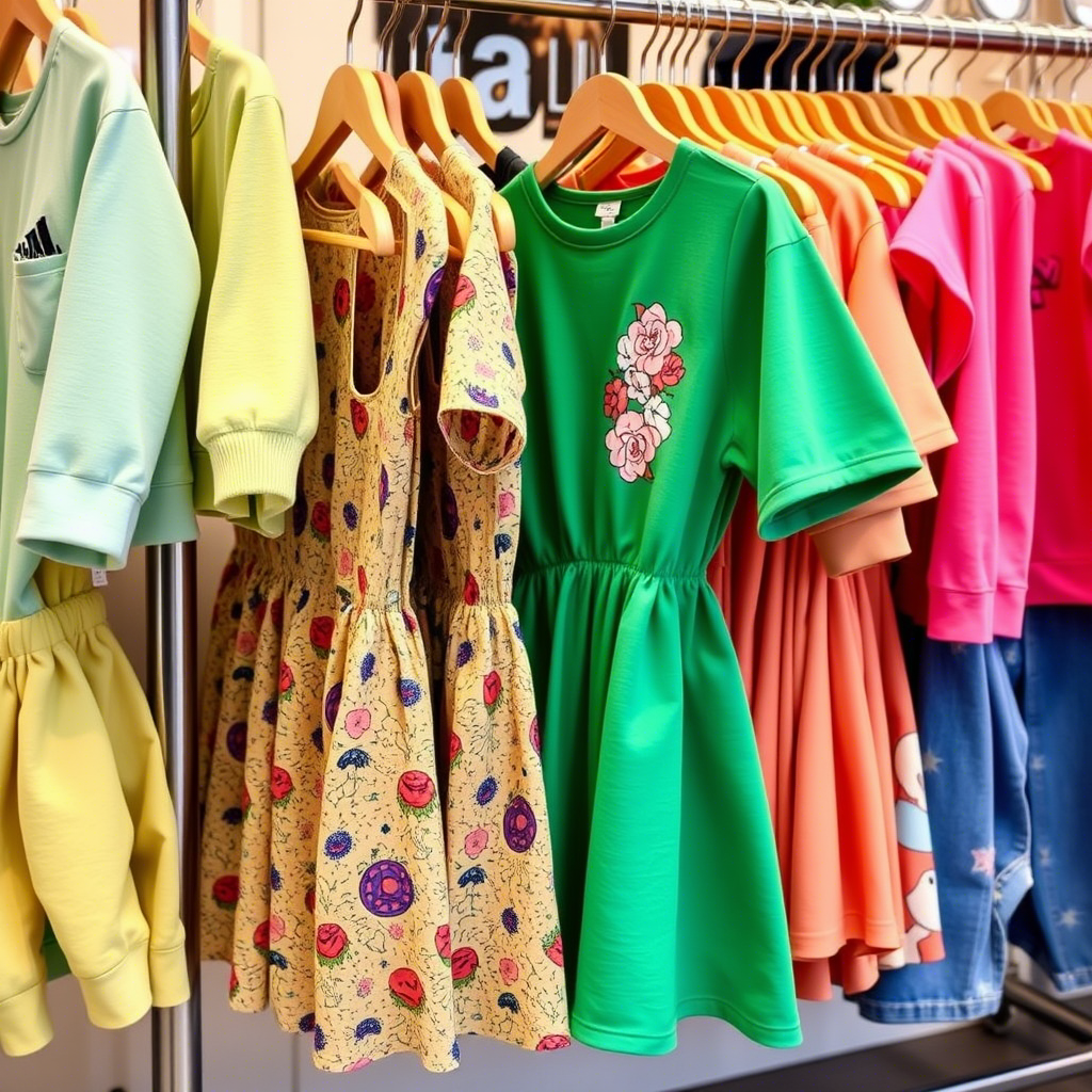 Vibrant kids clothing displayed on a boutique rack