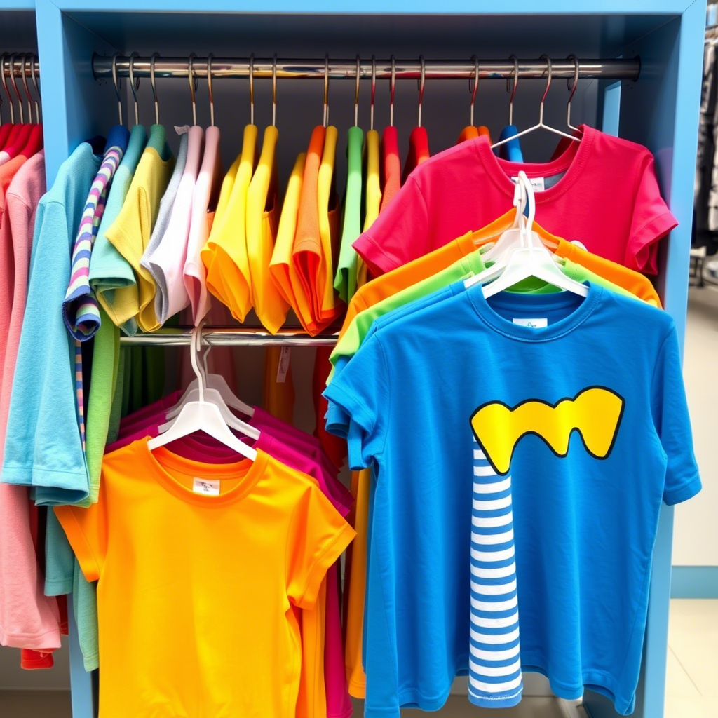 Vibrant kids' clothing displayed on a rack, ready for wholesale purchase