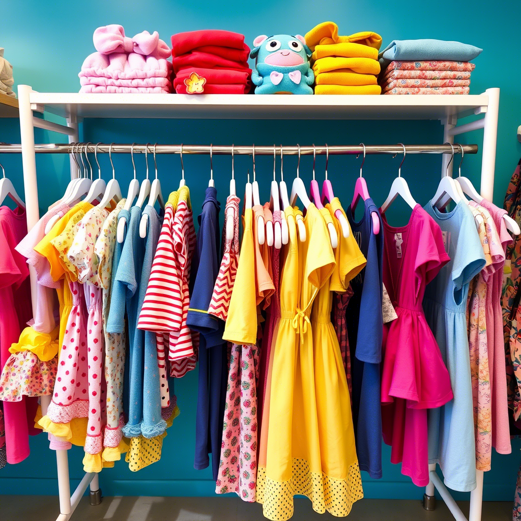 Vibrant kids’ clothing rack with assorted wholesale outfits
