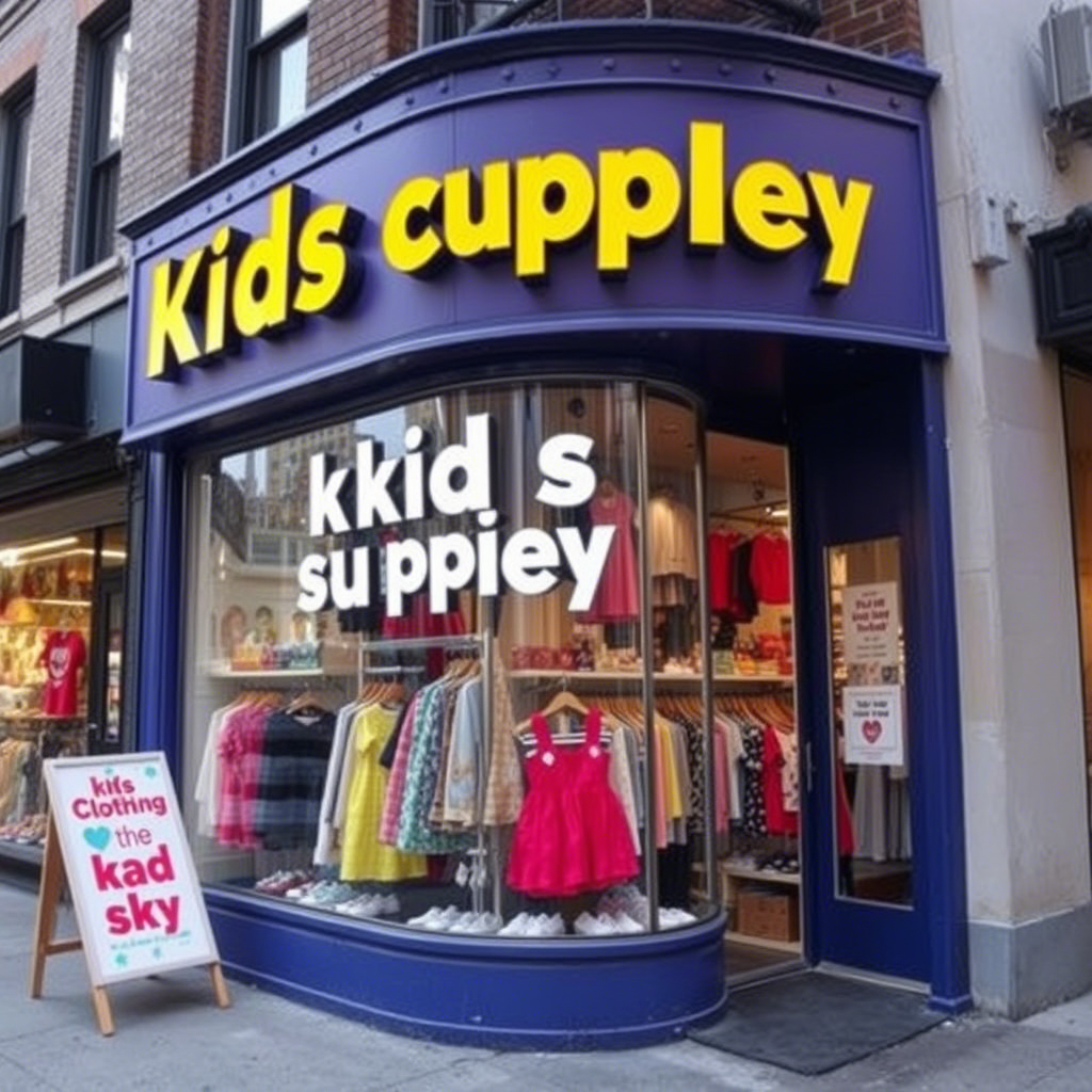 Vibrant kids clothing supplier storefront in New York City USA