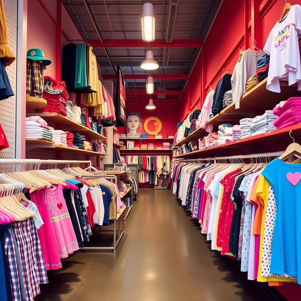 Vibrant kids’ clothing warehouse in New York City USA
