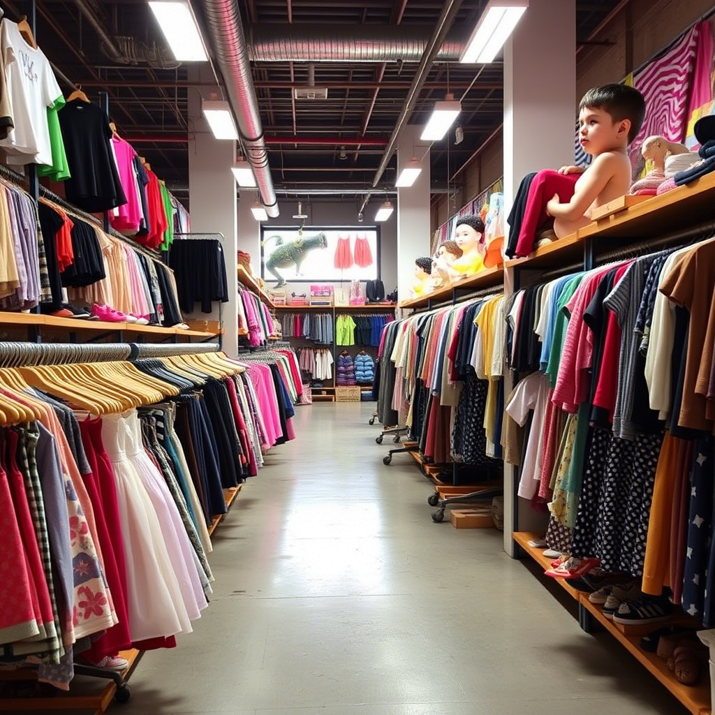 “Vibrant kids’ clothing warehouse in New York City”