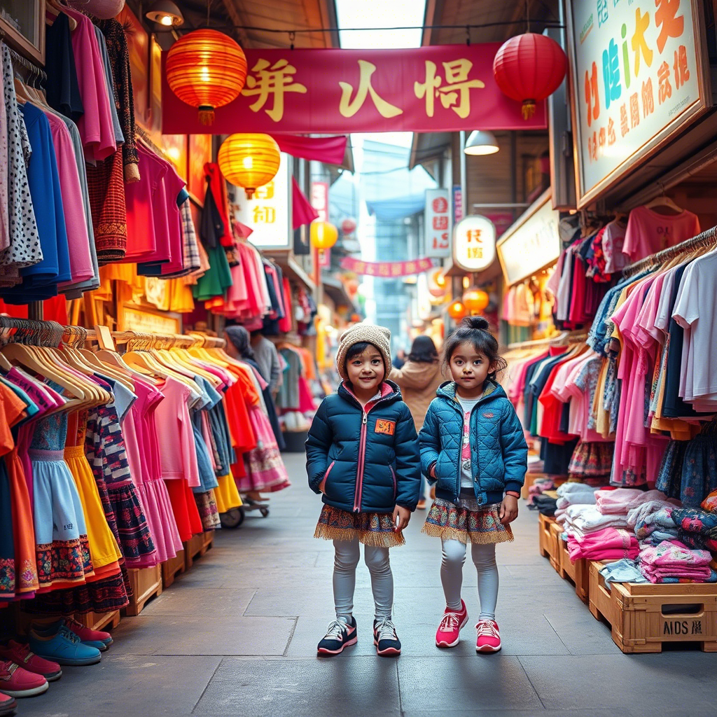 Vibrant kids clothing wholesale market in China streets