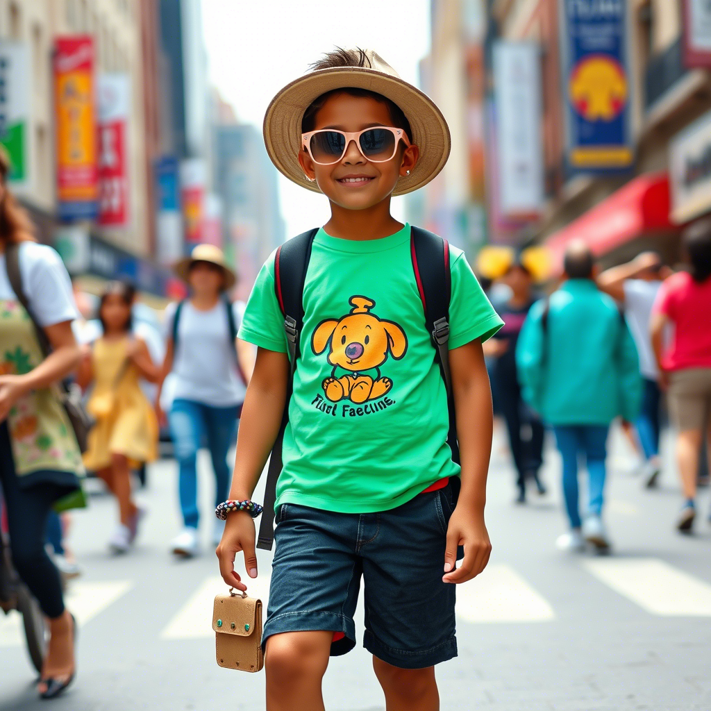 Vibrant kids’ outfits on a bustling city street