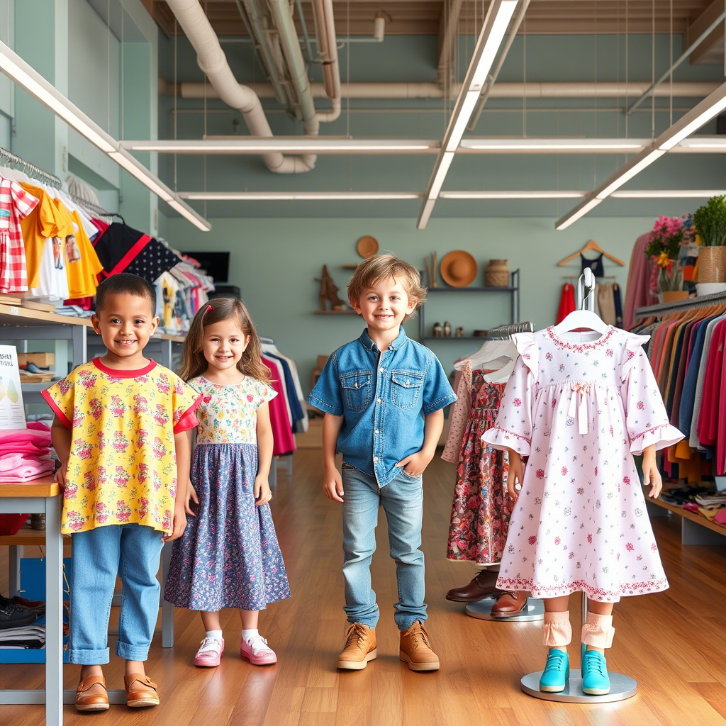 Vibrant kids wear factory in USA with diverse clothing lines