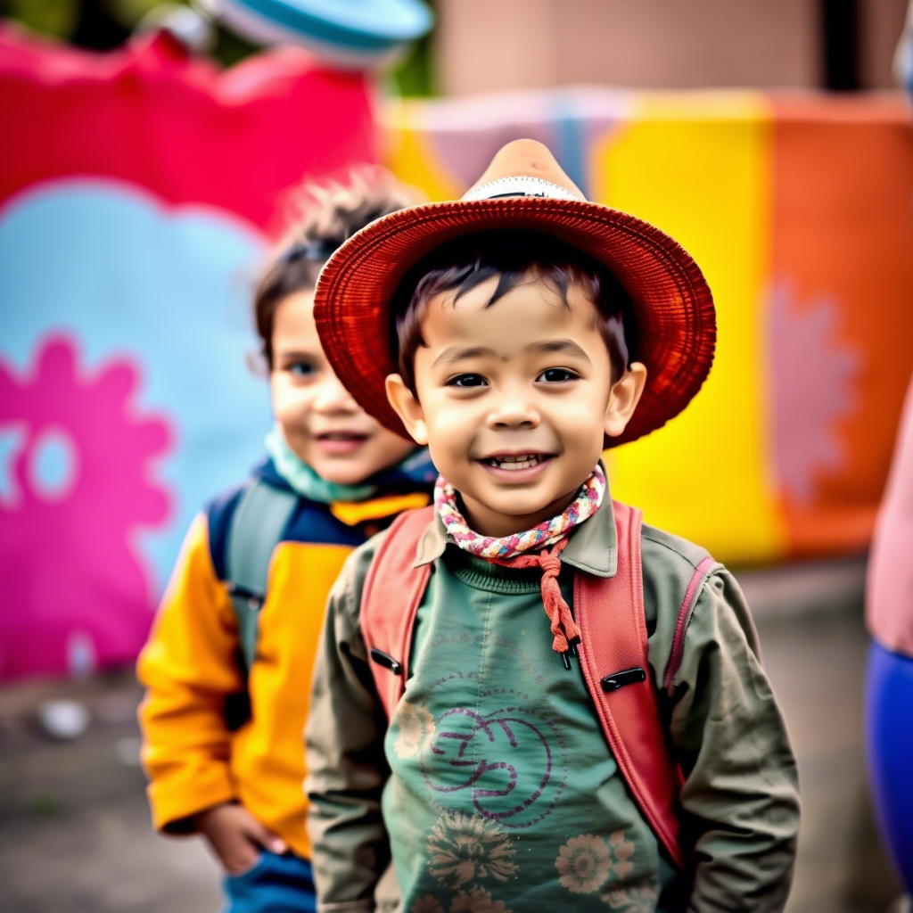 Vibrant kids wearing colorful clothing in a playful outdoor setting