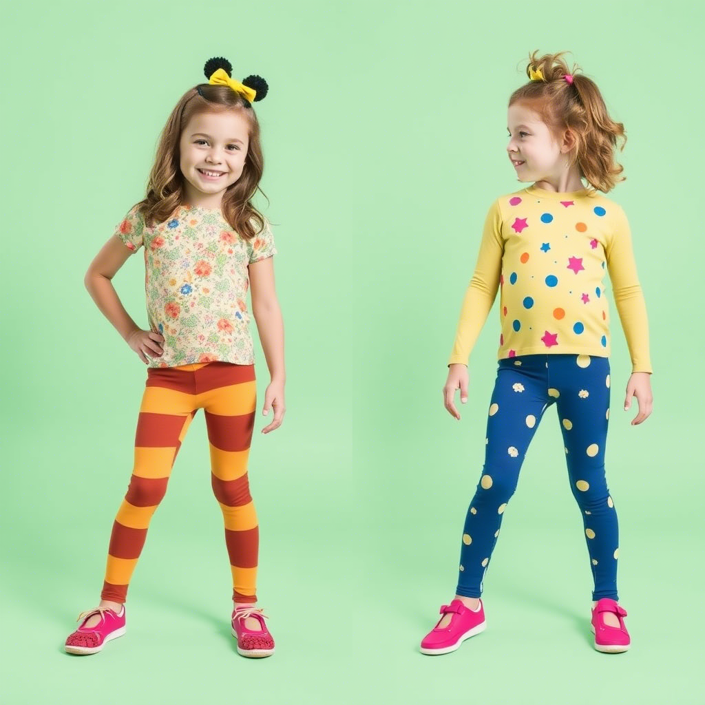 Vibrant leggings for kids in various colors and patterns