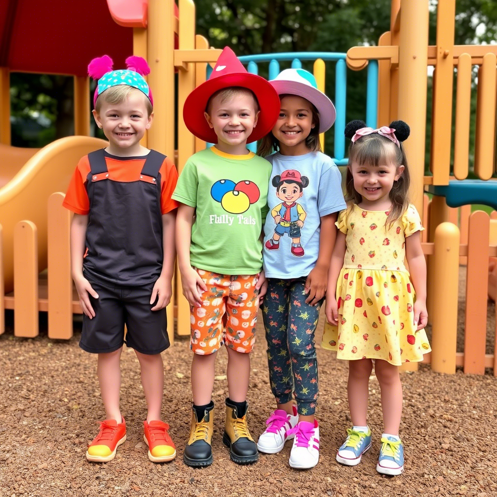 Vibrant playground-themed outfits for “Playful Pals” children’s wear