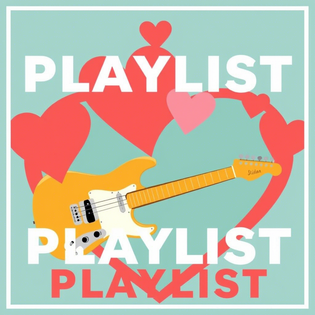 Vibrant playlist cover with guitar and heart shapes