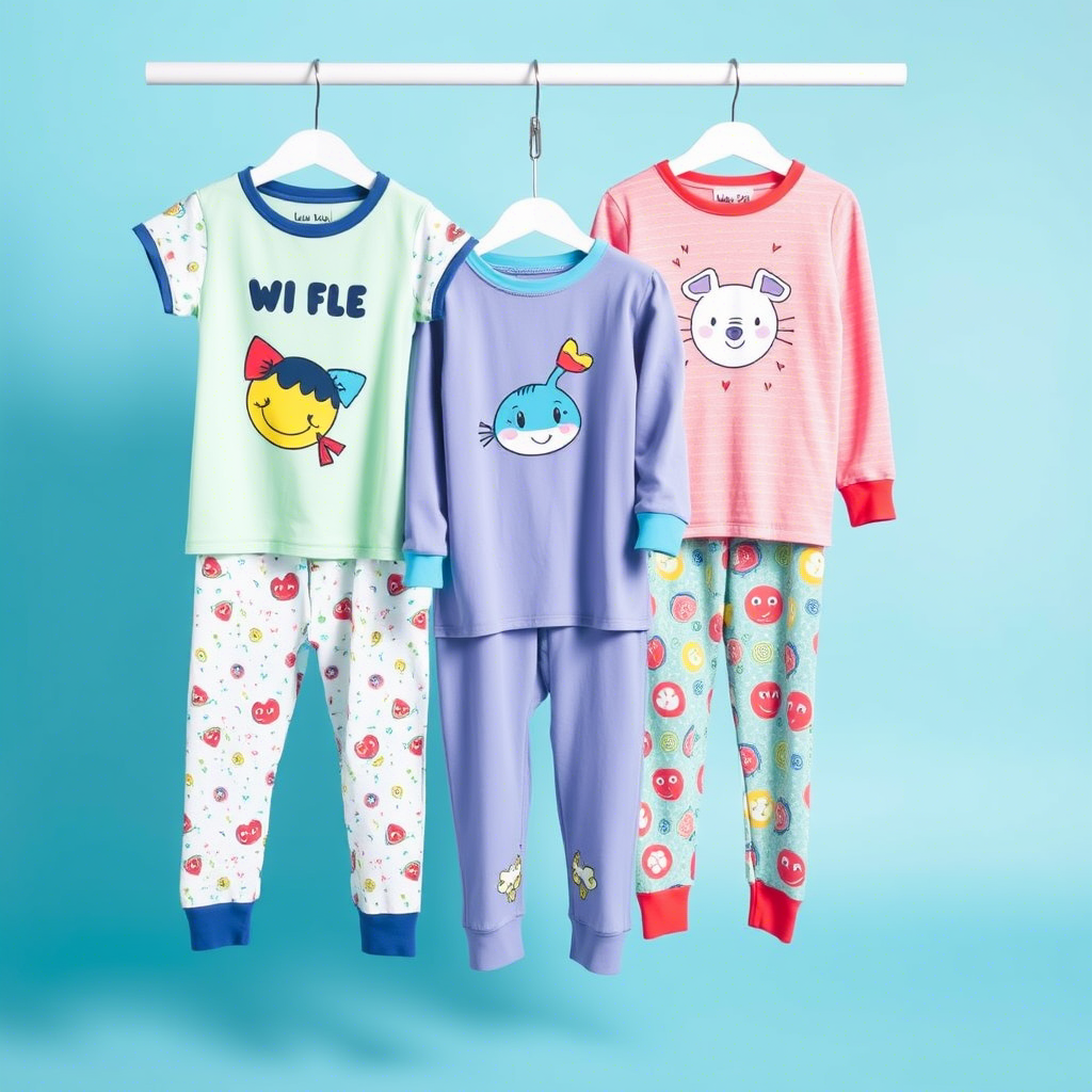 Vibrant sleepwear for kids with fun designs and bright colors displayed